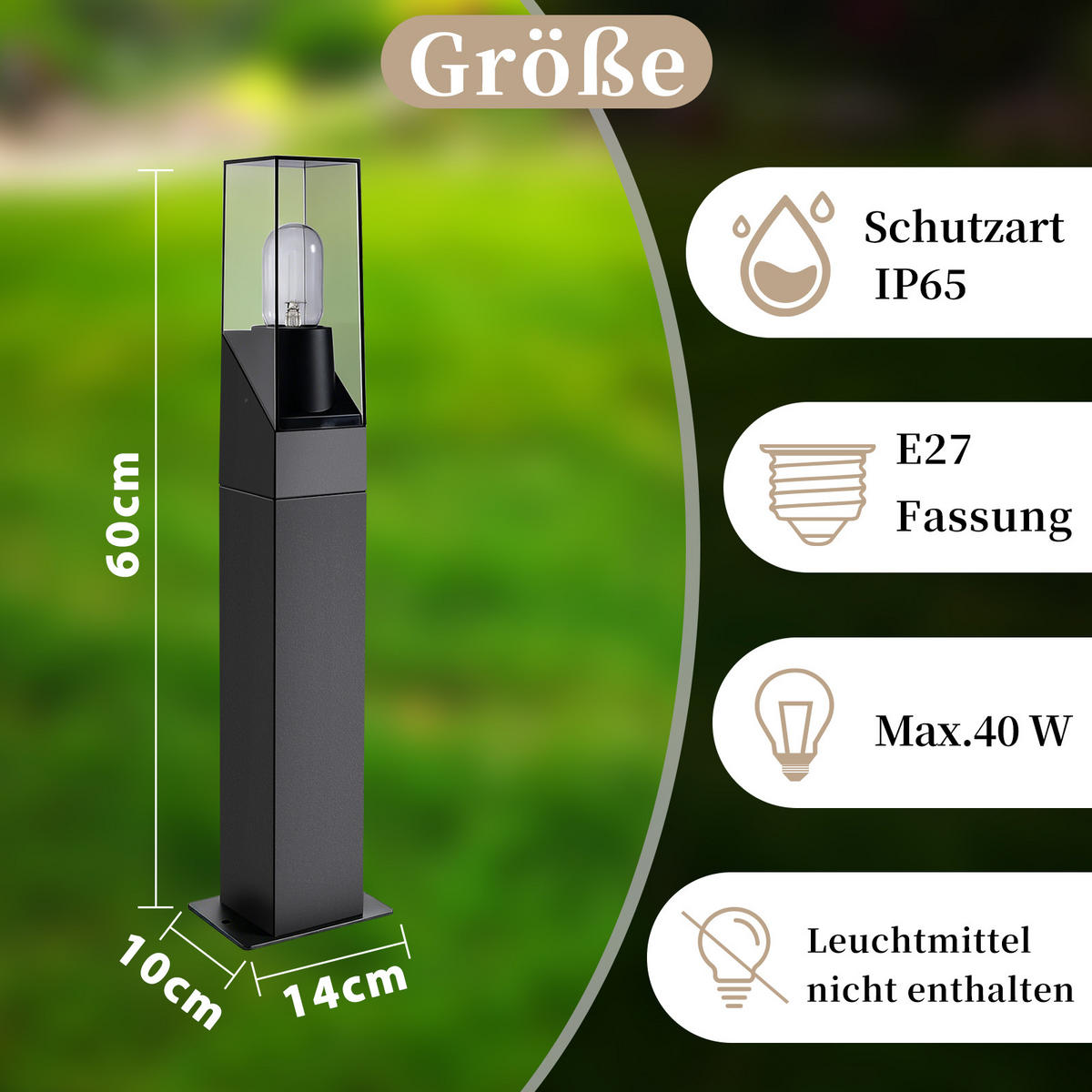 WEGELEUCHTE Zarelis 14/10/60 cm - Schwarz, Kunststoff/Metall (10/14/60cm) - ZMH