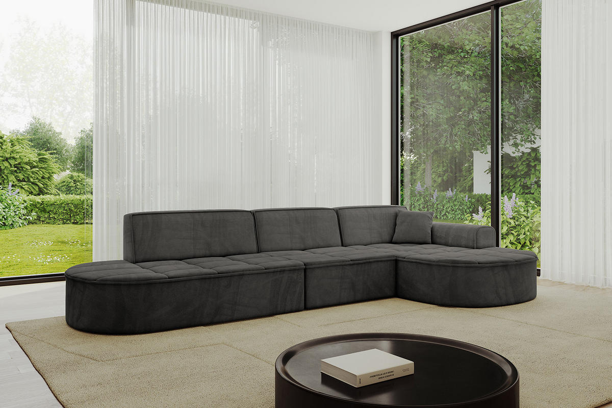 ECKSOFA Ottomane Rechts TARO-L2 - 328x171x79,5 cm Dunkelgrau - Dunkelgrau, Holzwerkstoff/Textil (328/171cm) - ALTDECOR