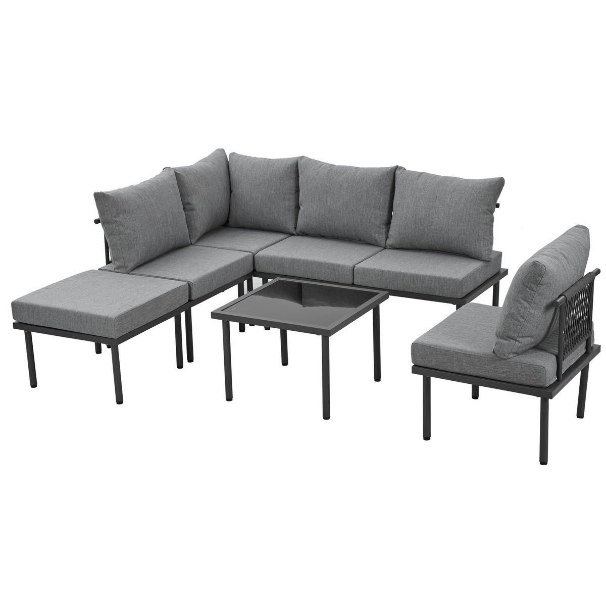 GARTENSET 231x174x66cm grau aus Stahl und Olefin, verstellbar - Grau, Metall - Modfu