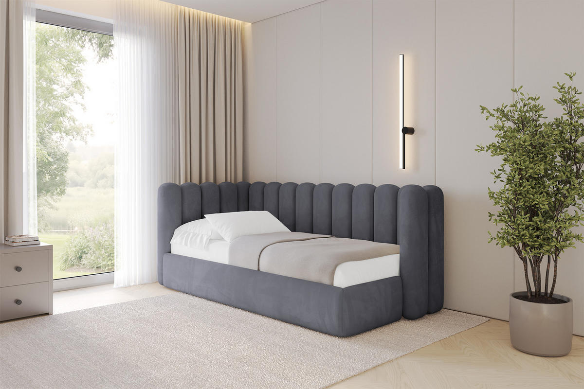 EINZELLBETT Jugendbett mit Bettkasten und Matratze H3/H4, Rechts - HUGY 100x200 Dunkelgrau - Dunkelgrau, Holzwerkstoff/Textil (100/200cm) - ALTDECOR