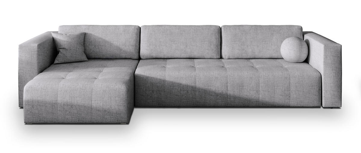 ECKSOFA OLVERA Hellgrau Geflochtener Stoff mit Schlaffunktion - Hellgrau, Holz (347/148cm) - MASSENO