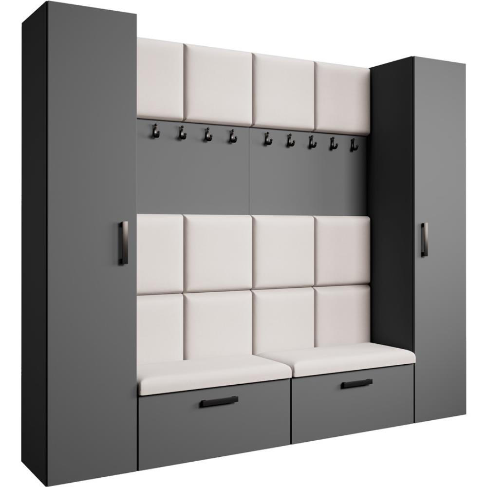 GARDEROBE Margaret XL 242/203/43 mit gepolsterten Paneelen und Schuhschrank - Beige/Schwarz, Holzwerkstoff/Kunststoff (242/203/43cm) - Beautysofa