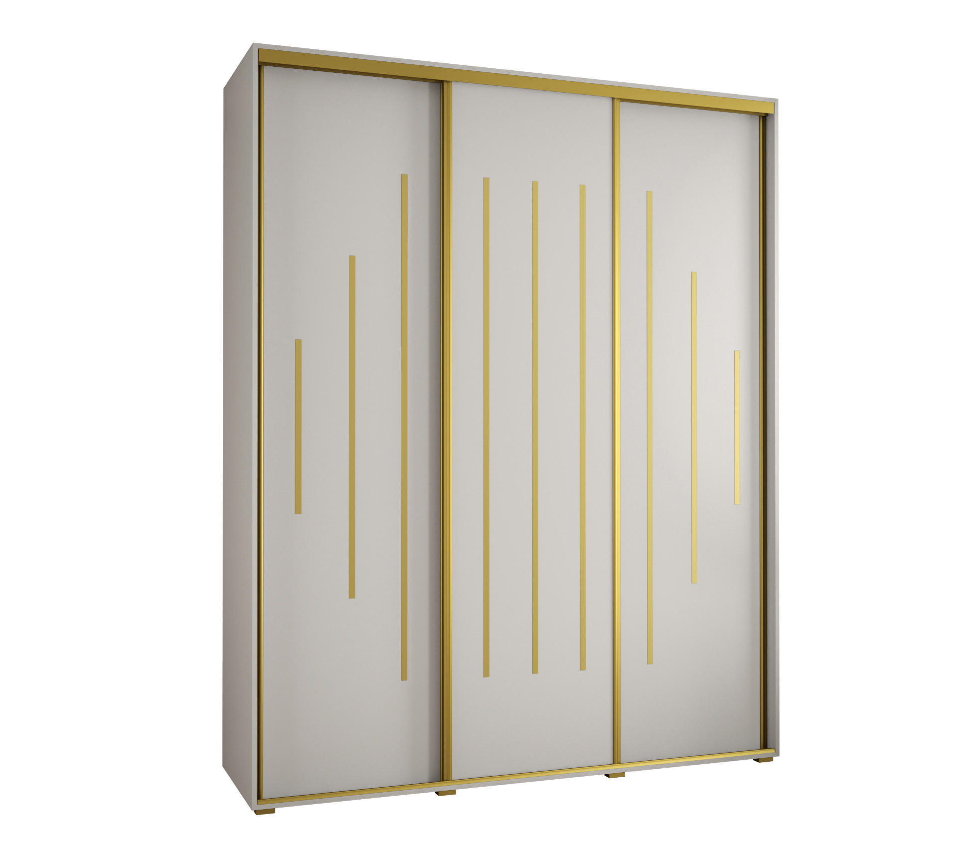 Abiks Möbel Schwebetürenschrank Weiß, Weiß, Gold 200x235x45 cm