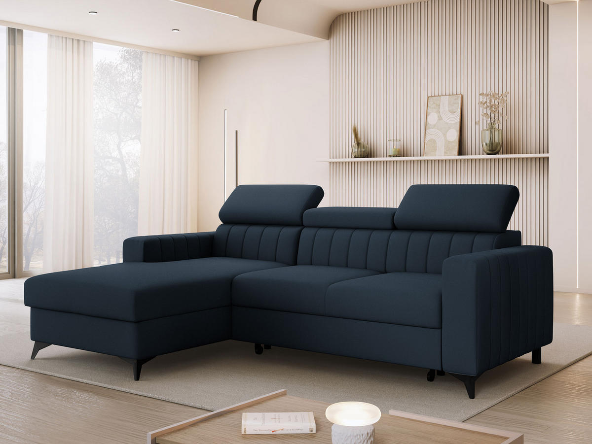 COLTAR Milano, Stanga LC+2R - albastru închis/negru, material textil/lemn (236/172cm) - MIRJAN24