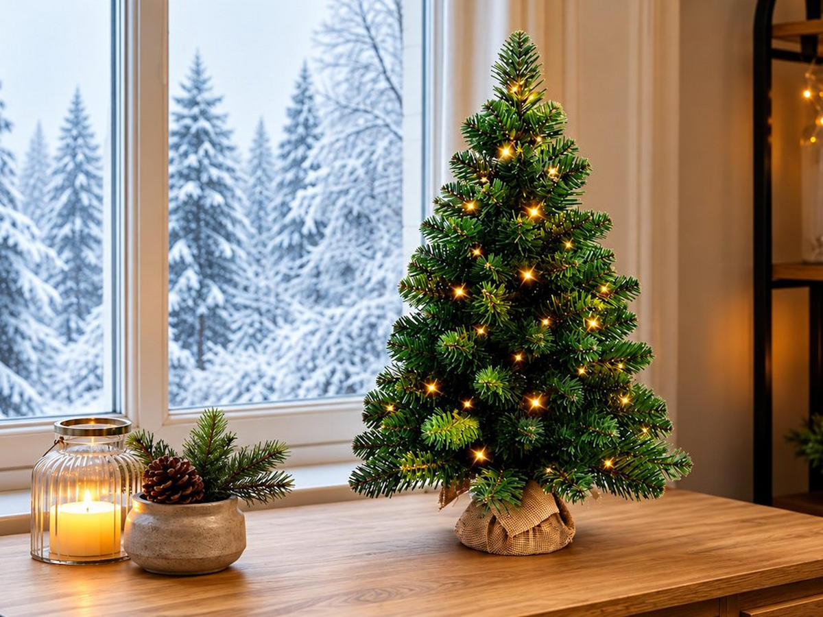 WEIHNACHTSBAUM künstlich Narnie in Blumentopf 75cm mit LED Beleuchtung, Tannenbaum Christbaum Kunstbaum Dekobaum - Grün, Kunststoff/Stein (48/75cm) - LAALU