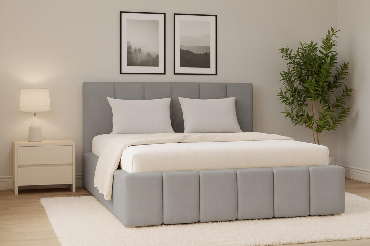 POLSTERBETT MEGAN 200/200 in Velours Grau - Grau, Holz/Holzwerkstoff (200/200cm) - Deine Möbel 24