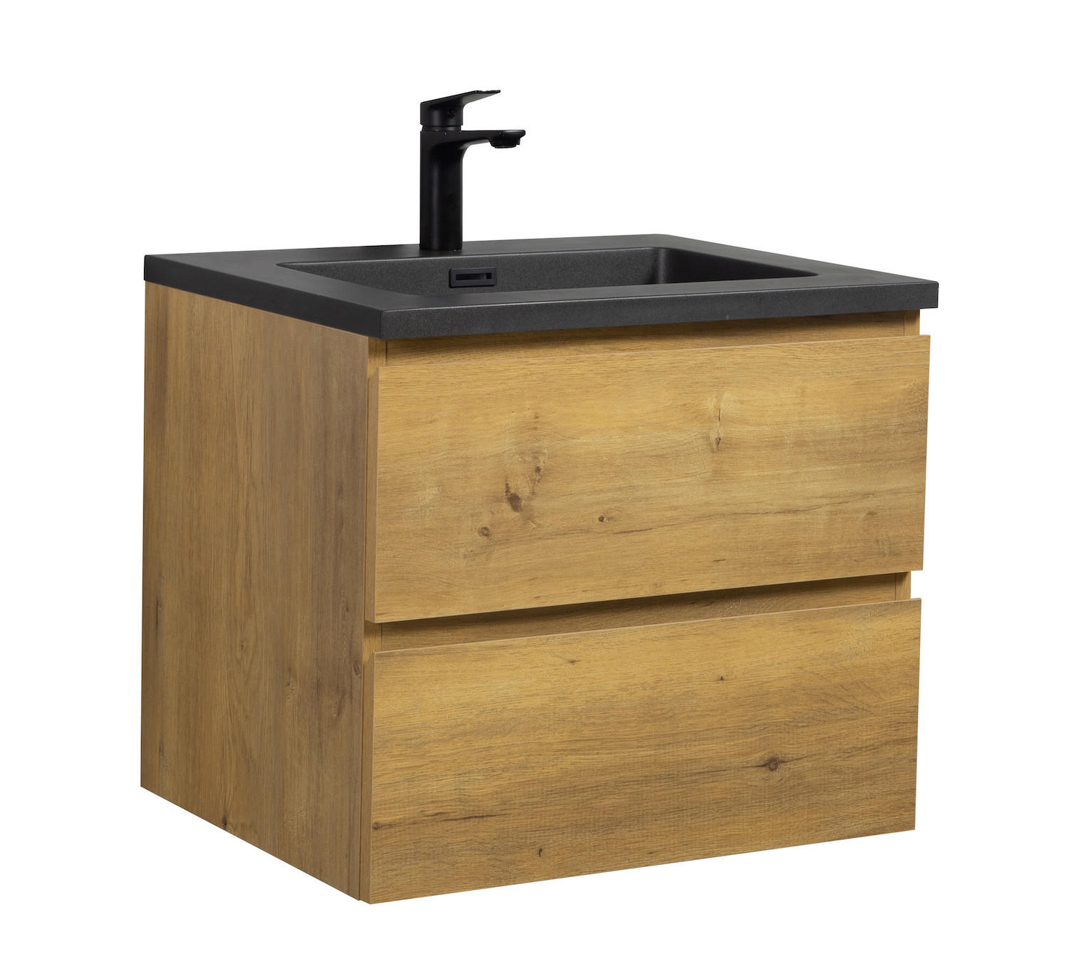 WASCHTISCHKOMBI Angela 2 Teile - Eiche Mit Schwarzem Waschbecken - 60 x 48 x 52 cm - Eichefarben/Schwarz, Holz (60/52/48cm) - Badplaats