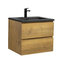 WASCHTISCHKOMBI Angela 2 Teile - Eiche Mit Schwarzem Waschbecken - 60 x 48 x 52 cm - Eichefarben/Schwarz, Holz (60/52/48cm) - Badplaats