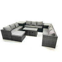 GARTENMÖBEL COUCHTISCH SET mit Sofa Polyrattan Outdoor 12-Sitzer - Dunkelgrau/Grau, Glas/Kunststoff - Fimous