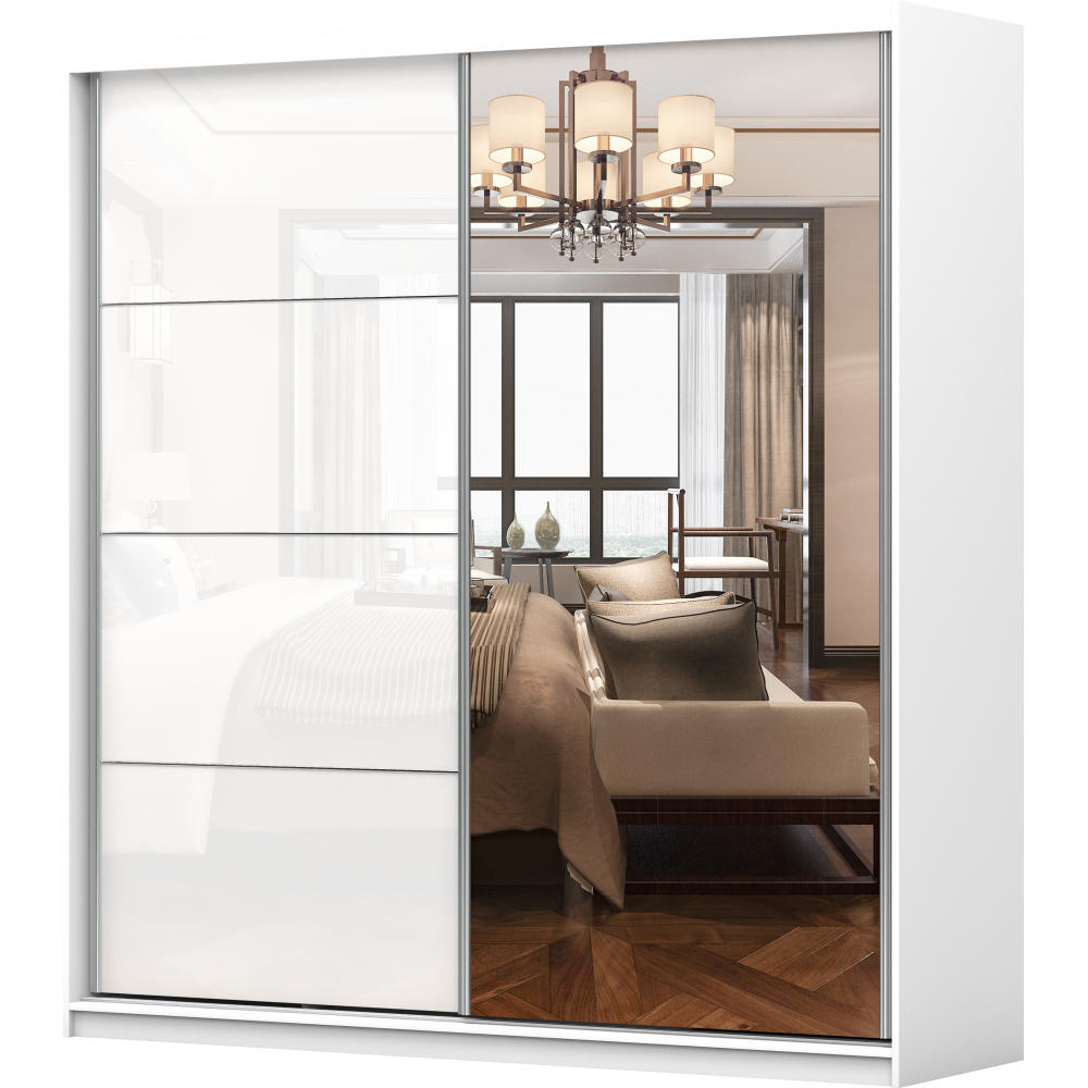 SCHWEBETÜRENSCHRANK 203/218/61cm 2-türig Pola 35 Weiß,Weiß Semigloss - Alufarben/Weiß, Glas/Holzwerkstoff (203/218/61cm) - imoebel24