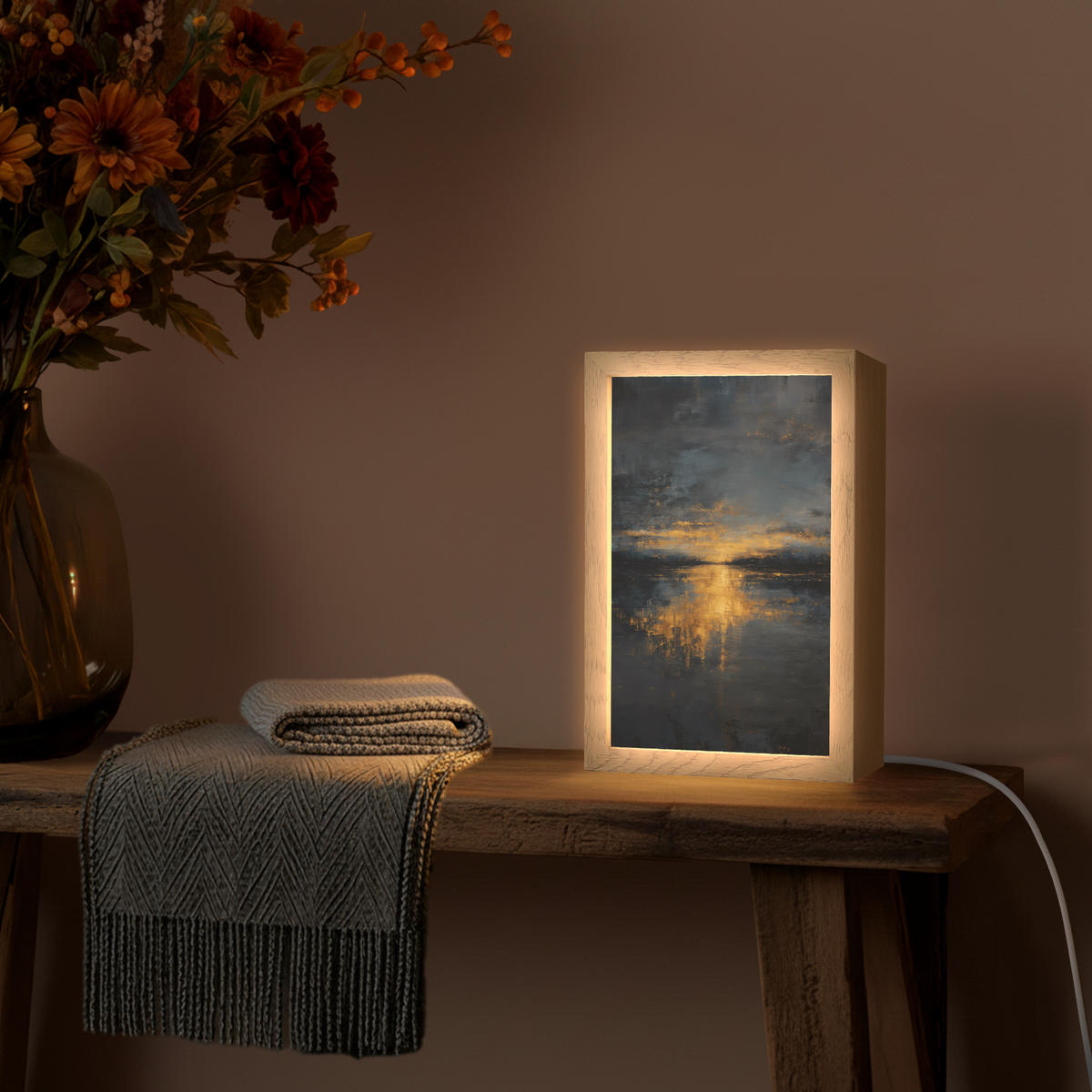 STOLNÍ LAMPA Zlatý odraz na vodě 20x30 cm - bobulová, kompozitní dřevo (8/20/30cm) - OnlyWow