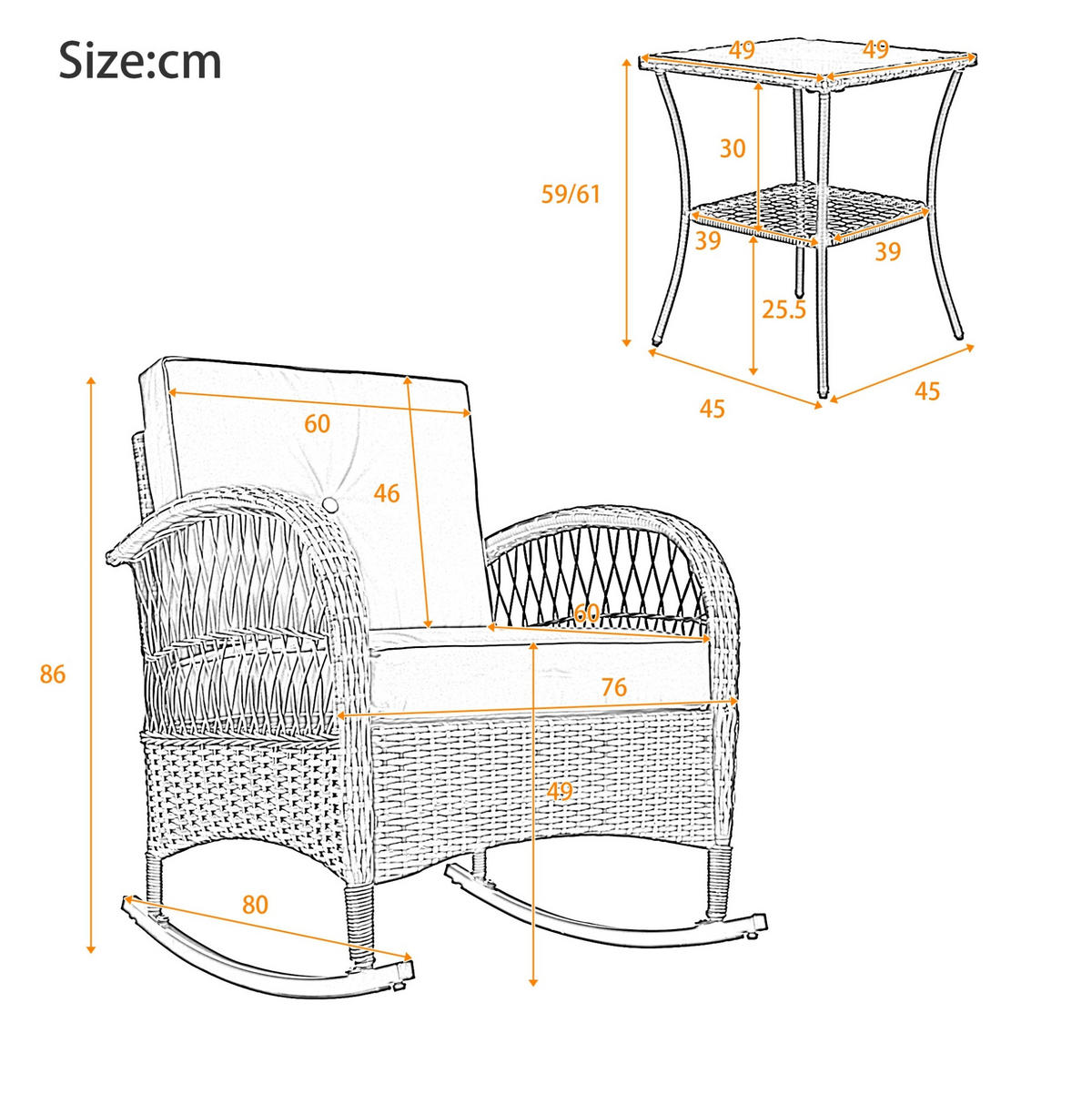 GARTENSETS aus Rattan 3-teilig Beige mit Schaukelstühlen & Glastisch - Beige, Metall - Modfu
