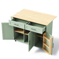 KÜCHENINSEL 129/71/91,5 cm Antikgrün mit 2 Schubladen, Klappbarer Arbeitsplatte, 5 Universalrädern und Massivholzfüßen - Salbeigrün, Holz/Holzwerkstoff (46/91.5/120cm) - Oxeza