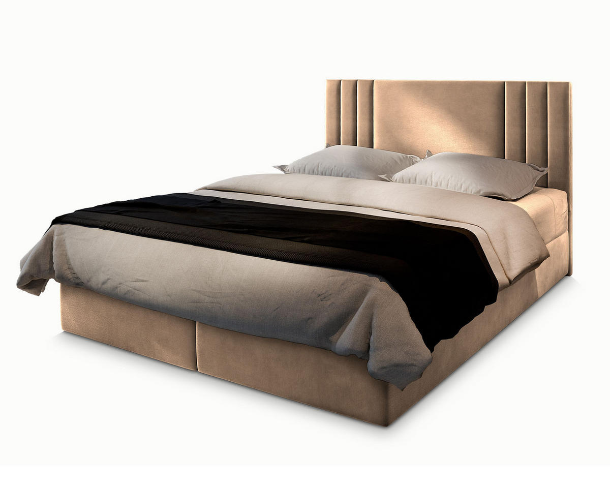 BOXBETT BRES 160x200 cm mit Matratze und Topper - Beige - Beige, Holz (160/200cm) - MASSENO