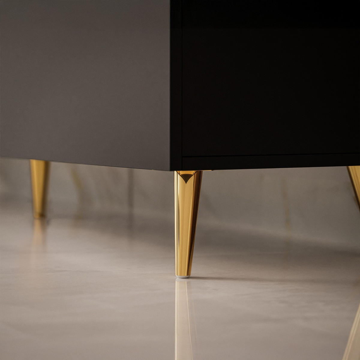 TV-LOWBOARD AURORA Schwarz Matt mit gerade Goldchrom Fuße - Goldfarben/Schwarz, Holzwerkstoff/Metall (180/45/40cm) - Lookway