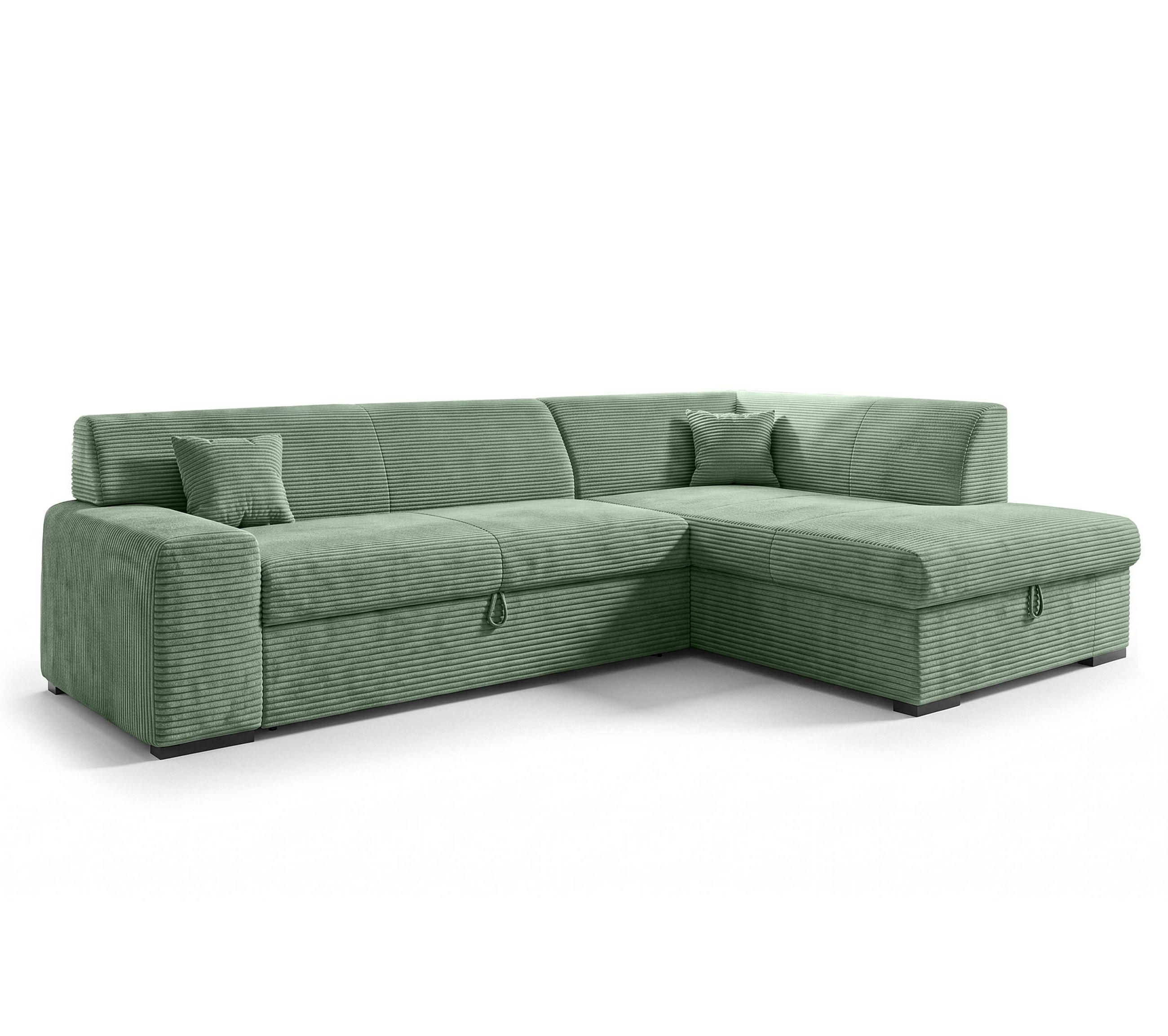 ECKSOFA L Form Lucera Salbeigrün 260/175/71 cm Rechts mit Schlaffunktion - Salbeigrün/Schwarz, Kunststoff/Textil (175/260cm) - AX Living