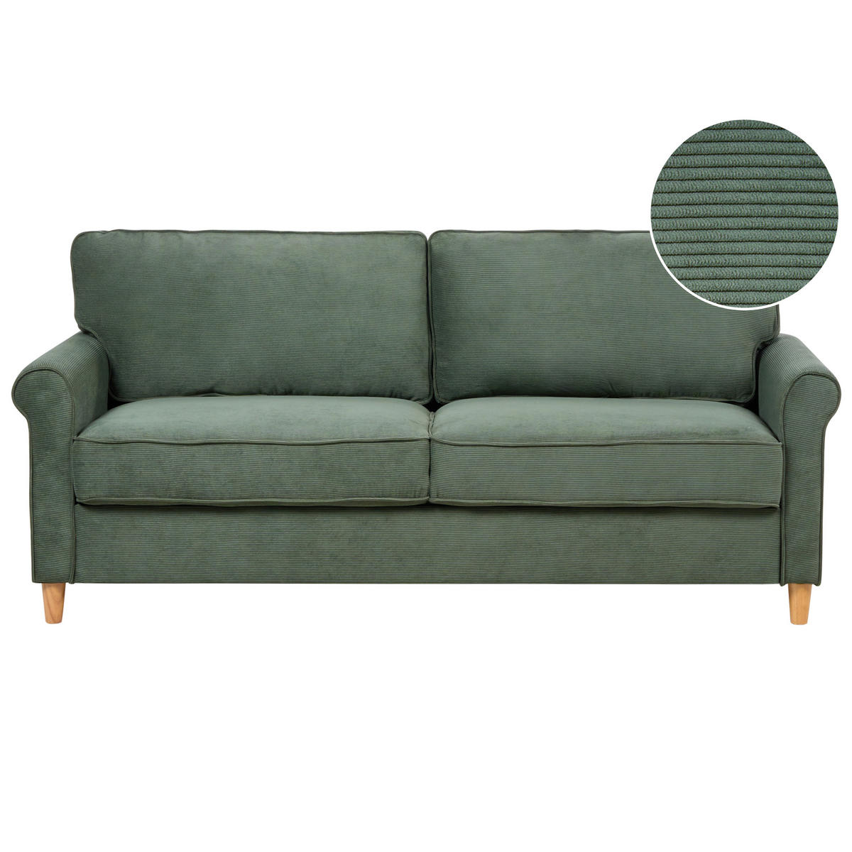 3-SITZER-SOFA Cord dunkelgrün Ronneby - Hellbraun/Grün, Textil (190/88/78cm) - Beliani