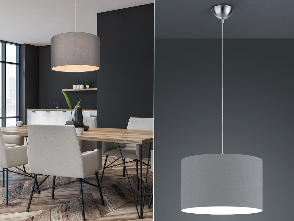 LED-PENDELLEUCHTE Ø40cm, Stoff Lampenschirm Grau - Grau, Textil (40/40/150cm) - meineWunschleuchte