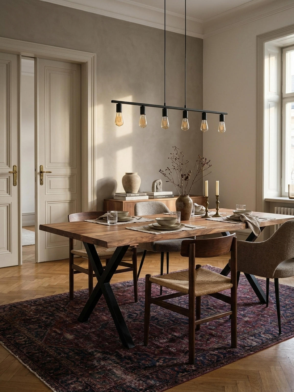 ESSTISCH Massivholz Metall X-Gestell Baumkante Industrial KRETA, Goldbraun-Schwarz 180x90x76 cm - Schwarz/Braun, Holz/Metall (90/180/76cm) - KADIMA DESIGN