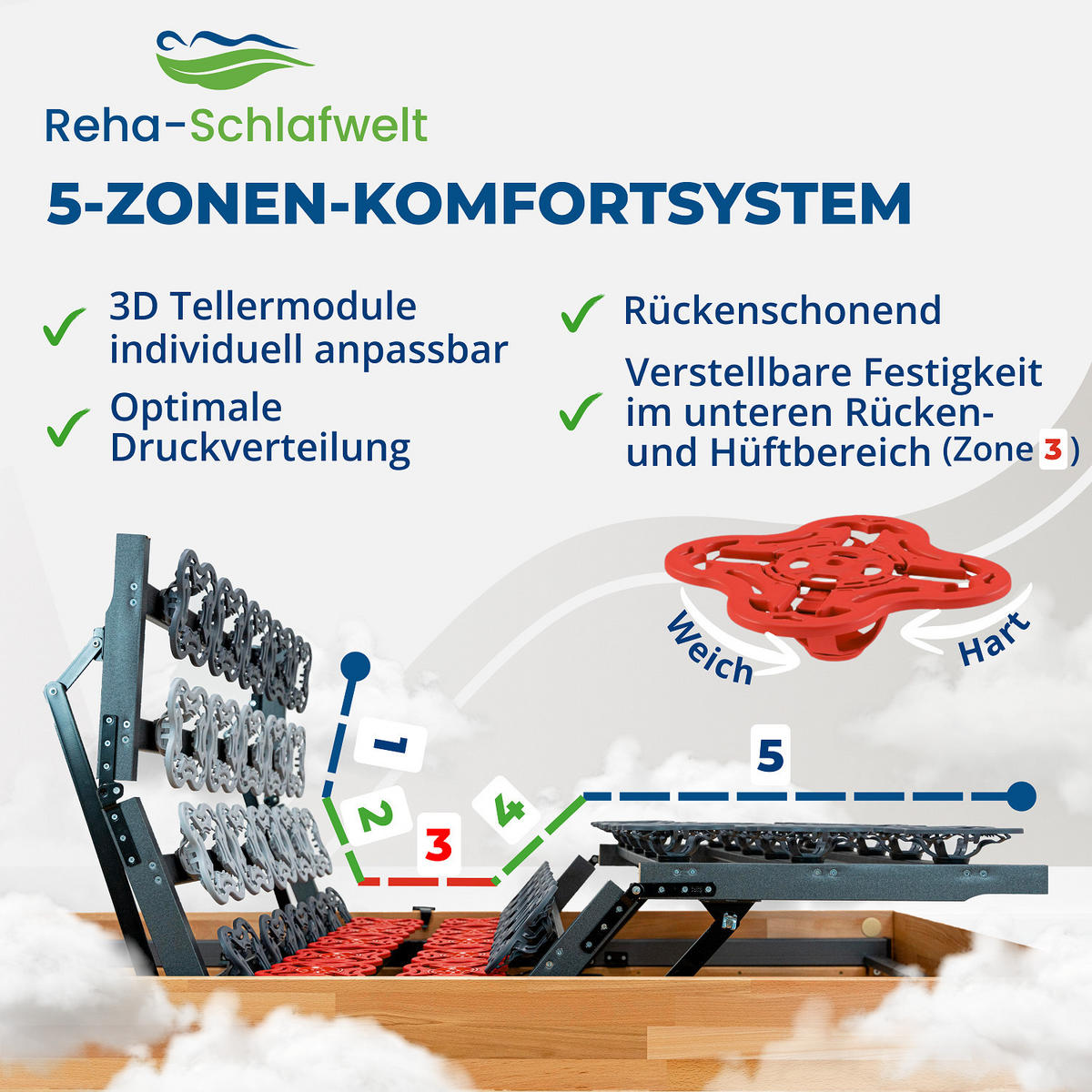 TELLERLATTENROST AEROBALANCE KF 80x200 cm, mit Motor, Kopf-Fußteil verstellbar, fertig montiert - Grau, Holz (80/200cm) - Reha-Schlafwelt