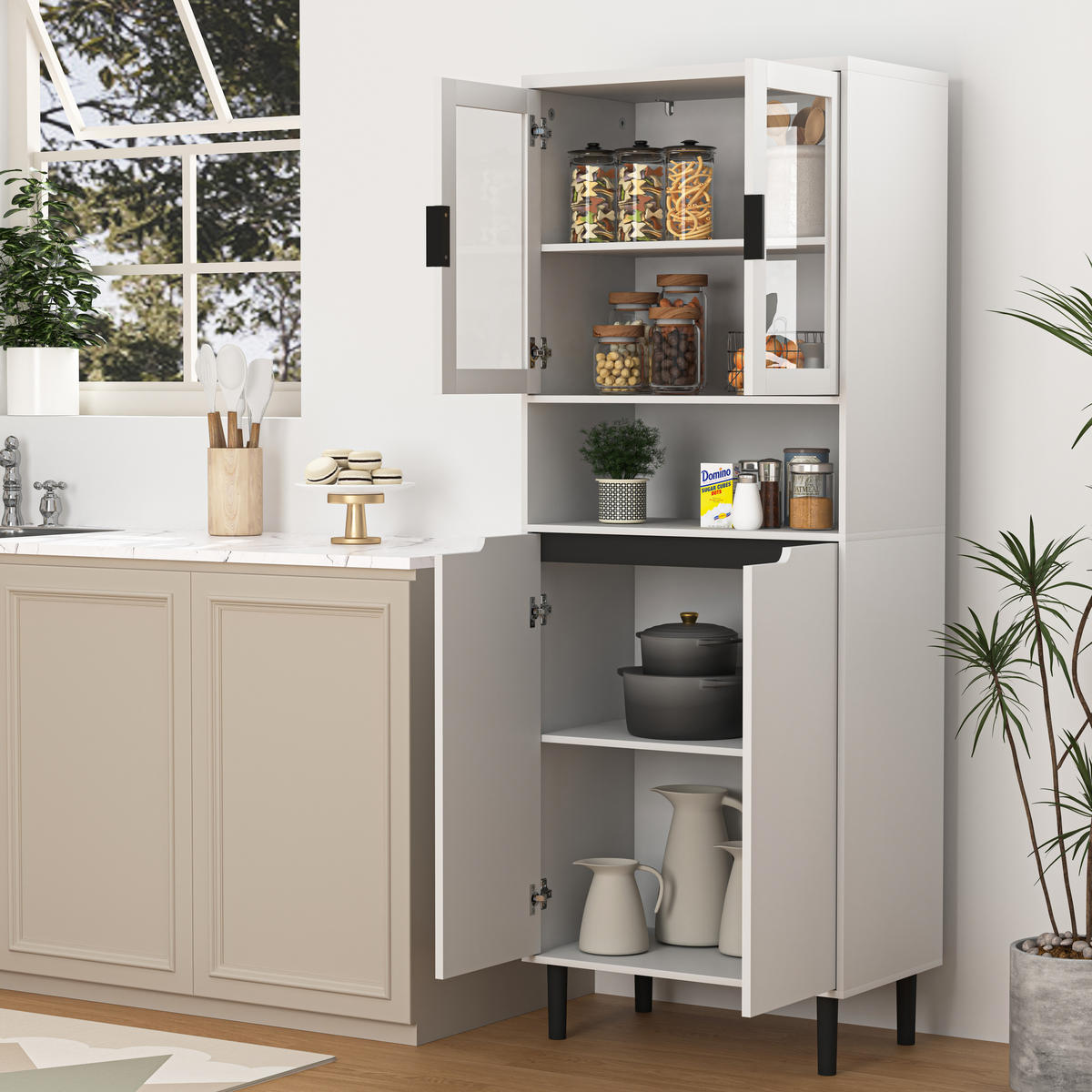VITRINENSCHRANK 60/35/160 cm weiß aus MDF mit Glastüren verstellbarem Einlegeboden und Kippschutz - Weiß, Holzwerkstoff (60/160/35cm) - OKWISH