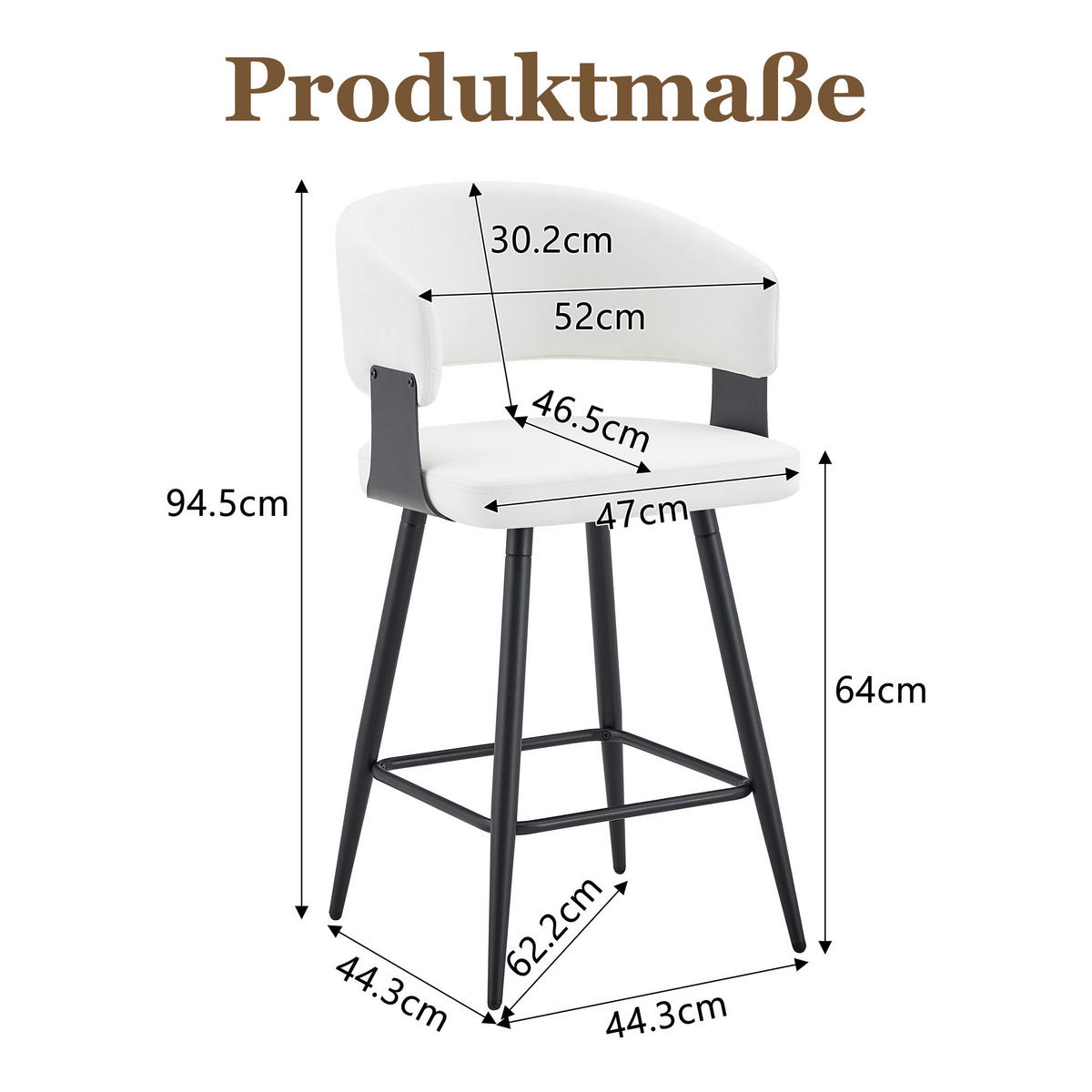 BARHOCKER DE-36675 2er-Set mit Kunstlederbezug und Metallgestell Schwarz - Weiß, Metall (47/94.5/46cm) - ComfortXL