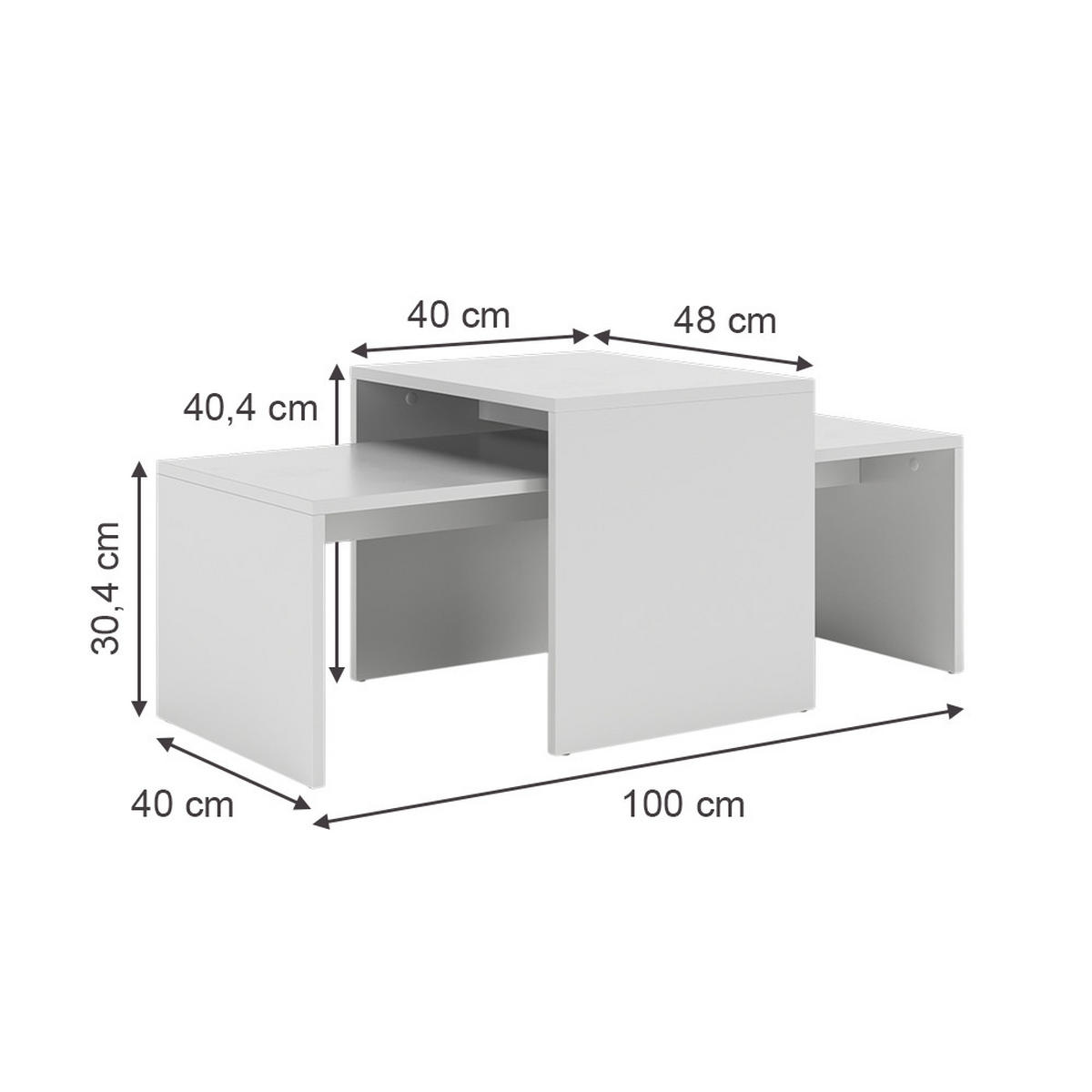 COUCHTISCH-SET Donat Weiß 100 x 48 cm ,2 Teile - Weiß, Holzwerkstoff (48/100/40.4cm) - Vicco