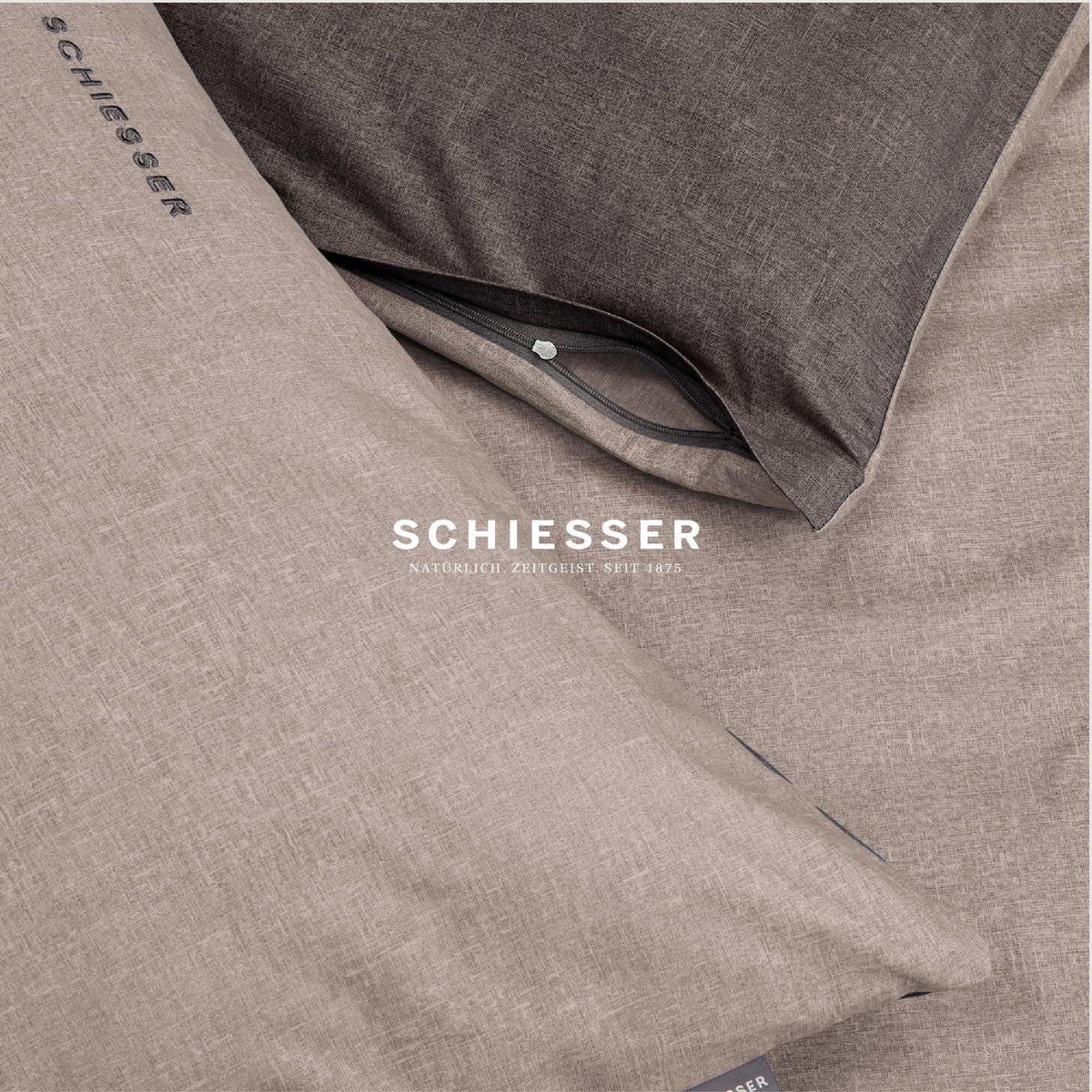 KISSENHÜLLENSET Doubleface - Renforcé - 2-teilig - 40 x 80 cm - Taupe-Dunkelgrau - Dunkelgrau/Braun, Textil (40/80cm) - SCHIESSER