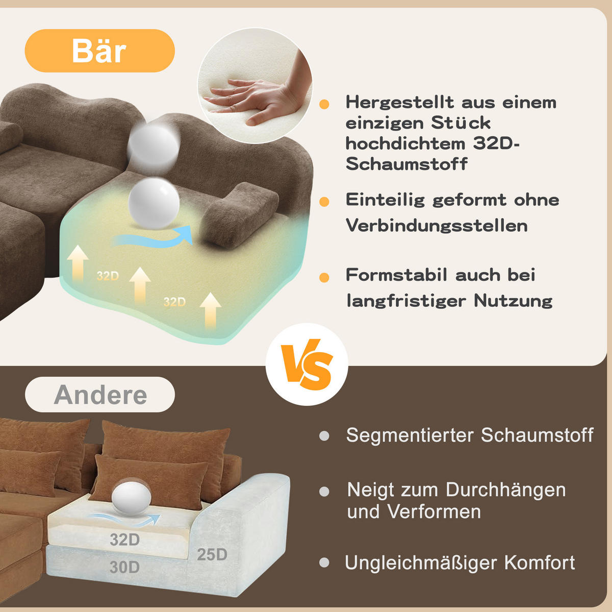 MODULARES 4-Sitzer Sofa aus Samt mit tiefer Sitzfläche Braun - Braun, Textil (98/70/384cm) - Modenvie