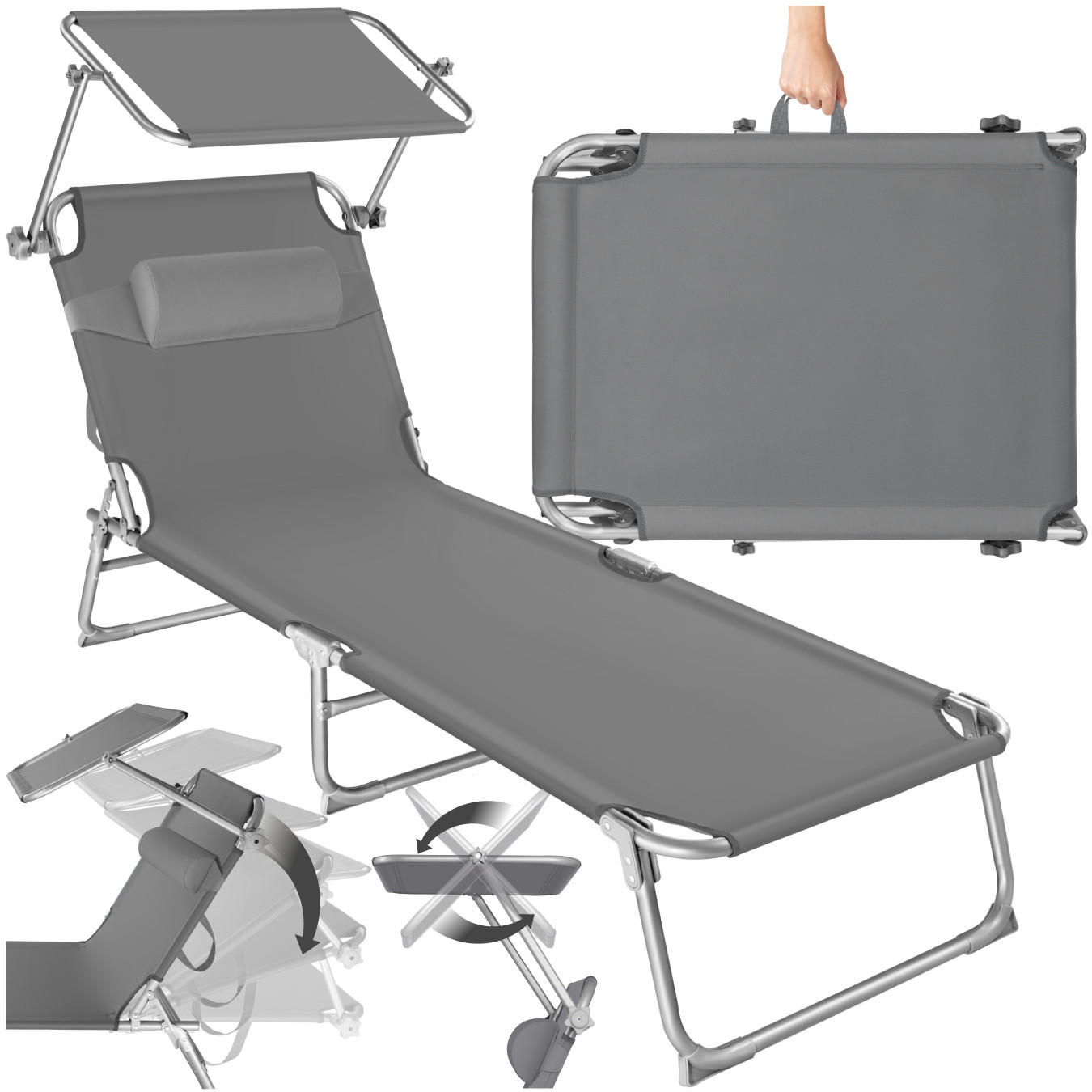 GARTENLIEGE Chloé,190 x 68 x 65 cm,grau - Grau, Kunststoff (68/65/190cm) - tectake
