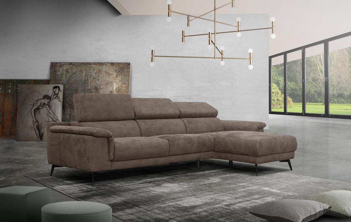 ECKSOFA FIERO 4-Sitzer, dunkelbraun - Dunkelbraun/Schwarz, Holzwerkstoff/Textil (288/170cm) - Courtois Laville