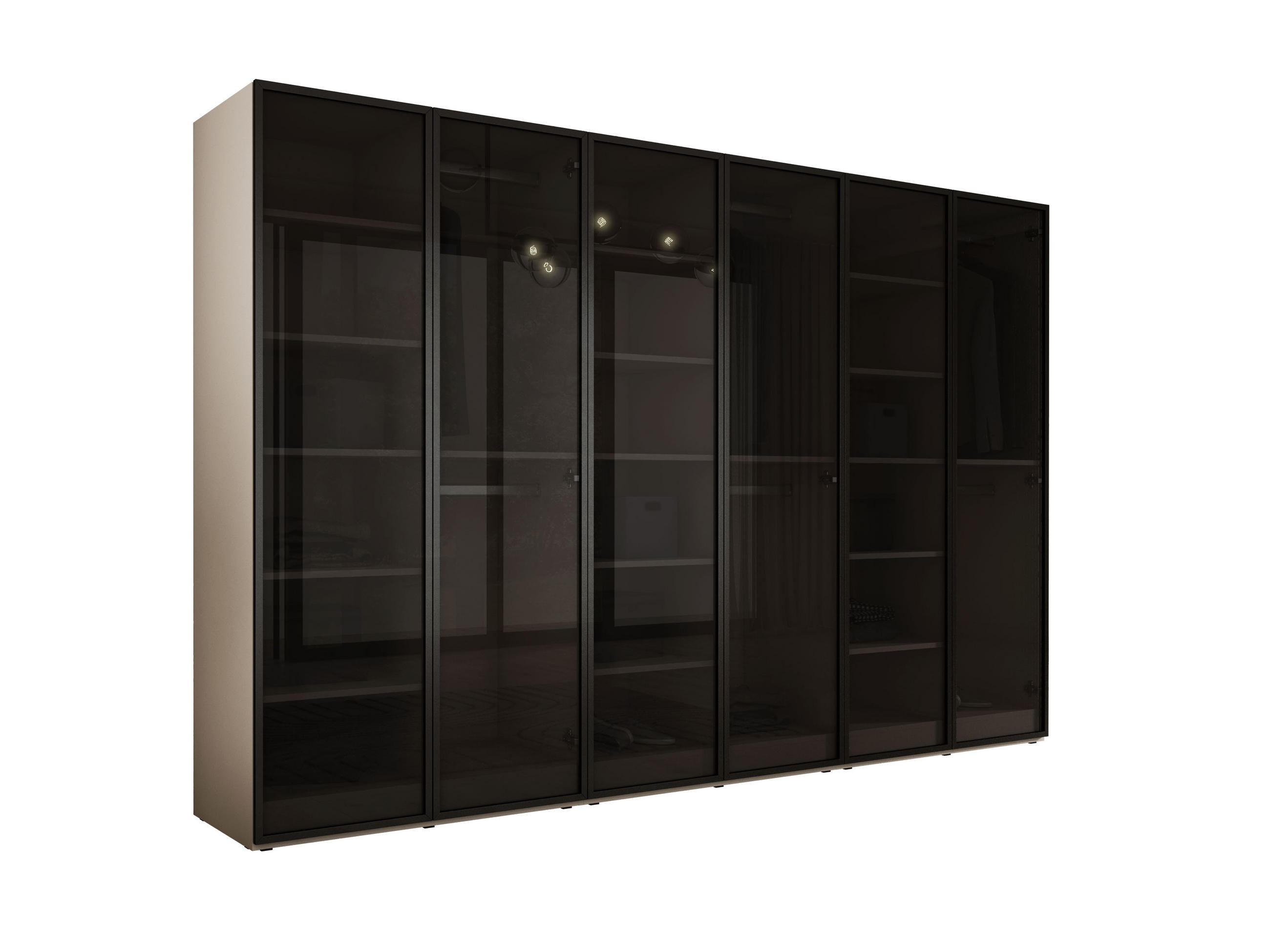 KLEIDERSCHRANK, Sandbeige / Antisol Glas, 300 x 200 x 51 cm - Sandfarben/Schwarz, Holzwerkstoff (300/200/51cm) - 3XE LIVING