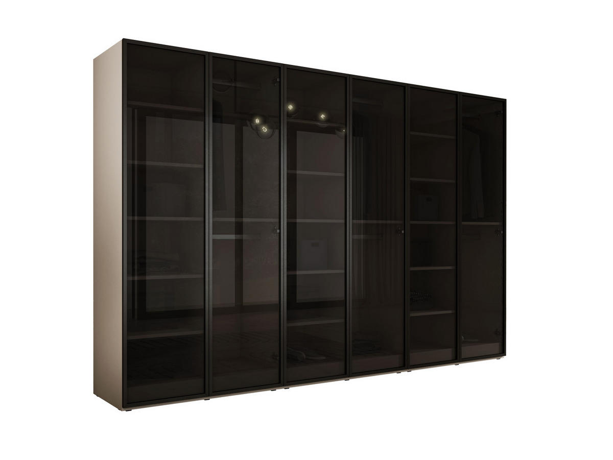 KLEIDERSCHRANK, Sandbeige / Antisol Glas, 300 x 200 x 51 cm - Sandfarben/Schwarz, Holzwerkstoff (300/200/51cm) - 3XE LIVING