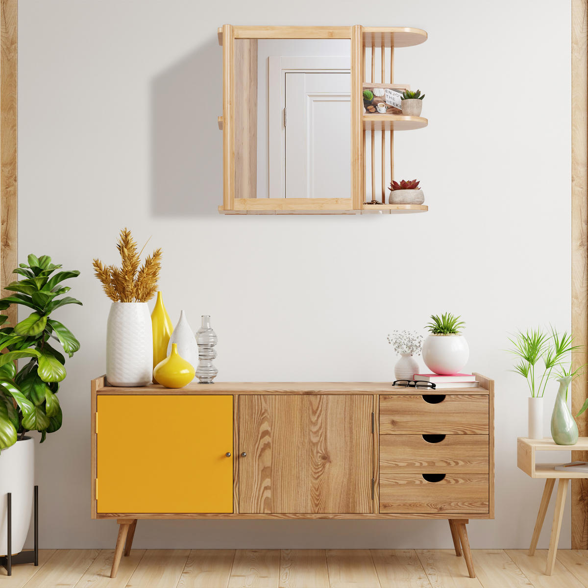 SPIEGELSCHRANK - Hellbraun, Glas/Holz (62/53/20cm) - Relaxdays