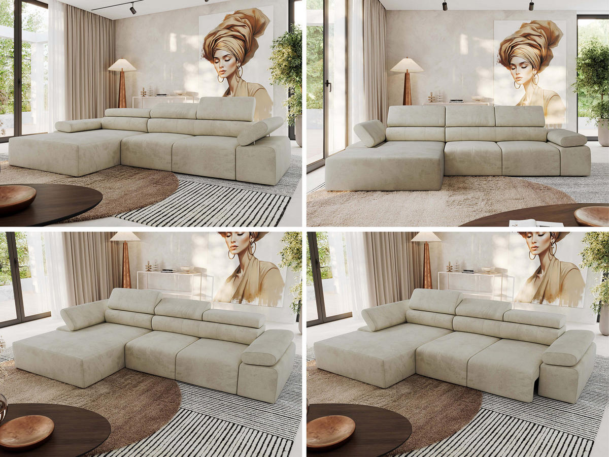 ECKSOFA RILASSO L Beige Velvet - links - Beige/Schwarz, Kunststoff/Textil (296/174cm) - MKS