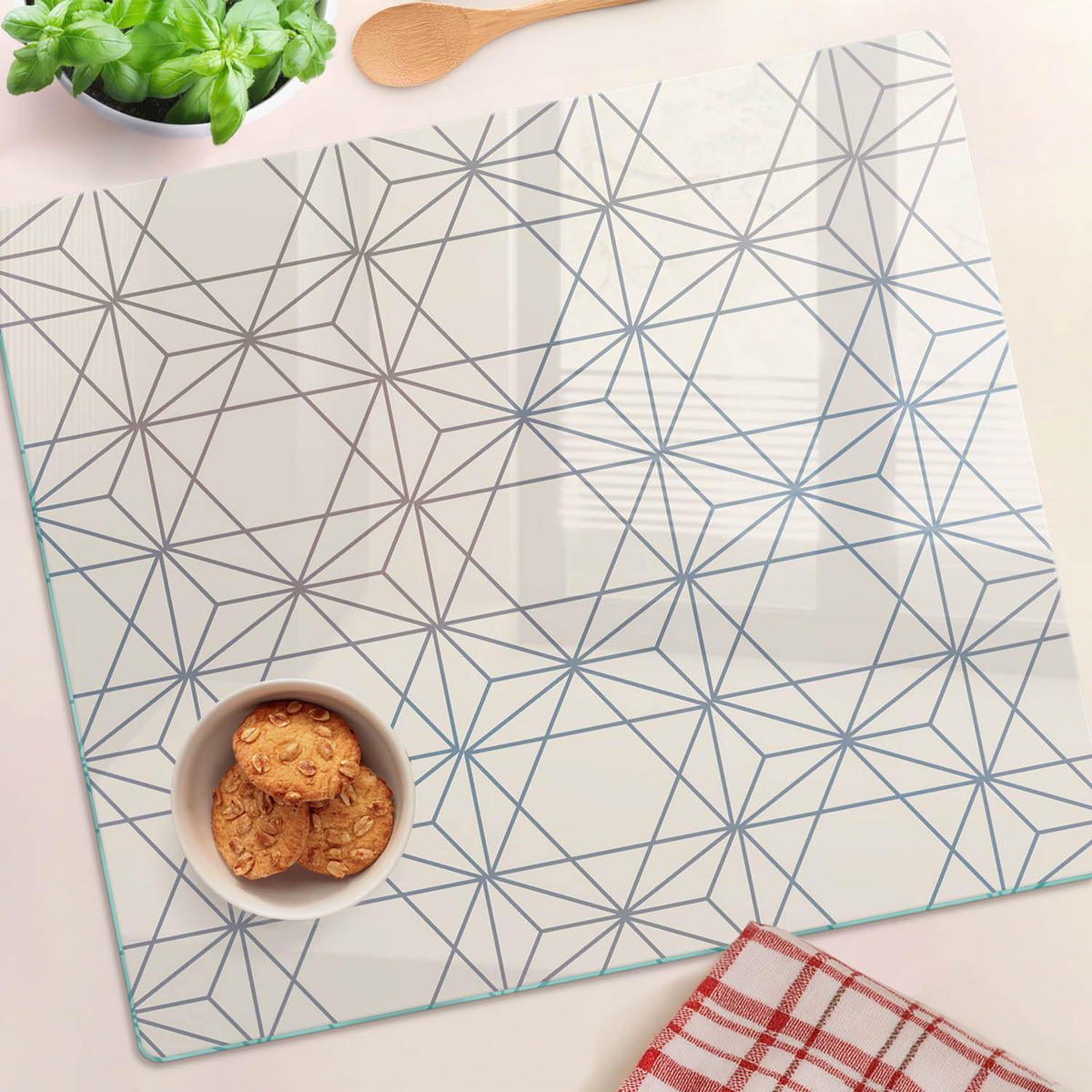 GLASPLATTE 60x52 cm Geometrische Figuren - Beige, Glas (60/0.4/52cm) - TULUP