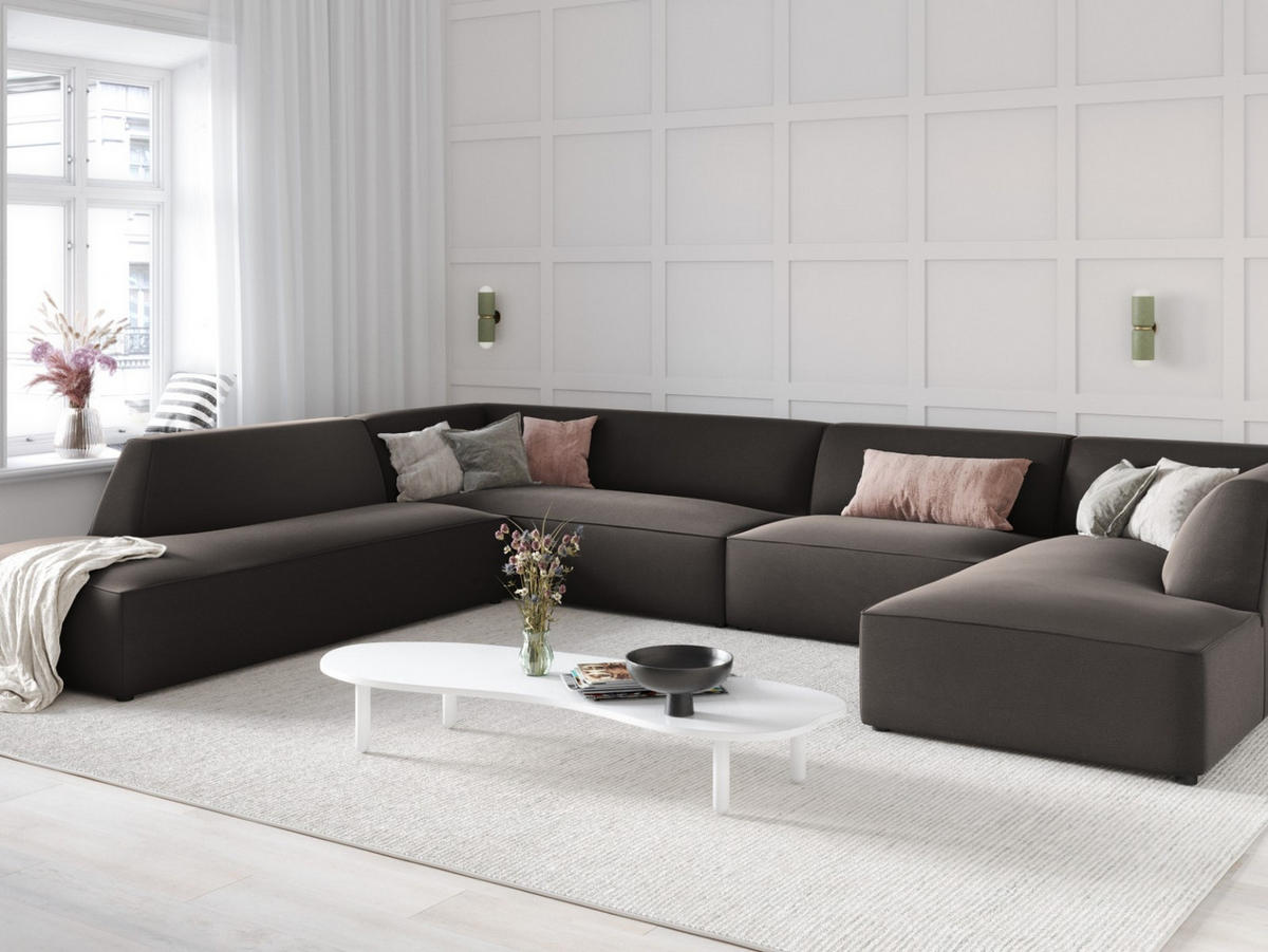 PANORAMASOFA links Ruby aus Samt dunkelgrau 7 Sitzplätze - Dunkelgrau, Textil (273/69/366cm) - Micadoni
