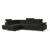ECKSOFA FAVIEN L-S Schwarz Velours-Stoff mit Schlaffunktion - Schwarz, Holz (257/190cm) - MASSENO