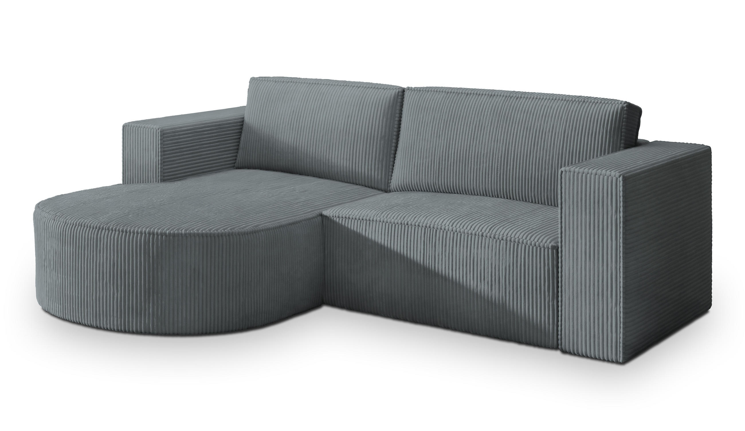 ECKSOFA SORELA P L-S Grau Kordstoff mit Schlaffunktion - Grau, Holz (263/174cm) - MASSENO