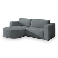 ECKSOFA SORELA P L-S Grau Kordstoff mit Schlaffunktion - Grau, Holz (263/174cm) - MASSENO