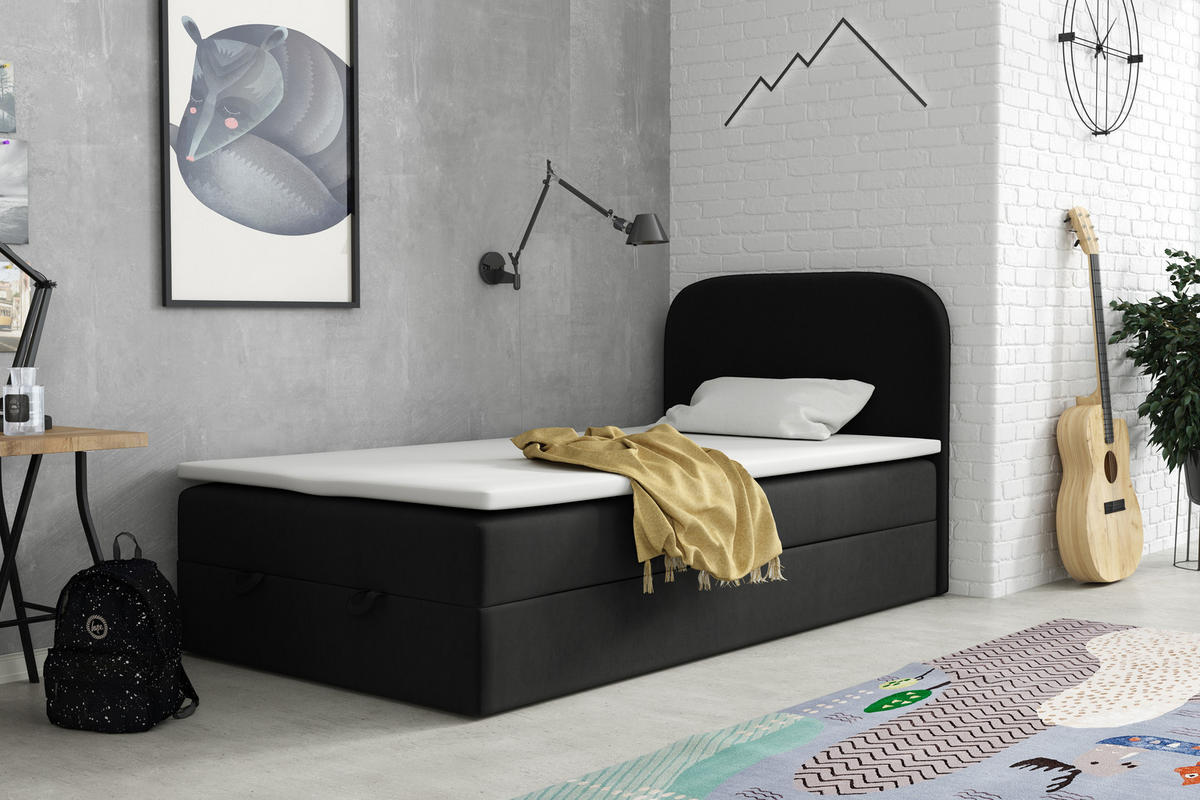 BOXBETT Hugo 100x200 Schwarz - Schwarz, Textil/Metall (100/200cm) - VLR BEDS