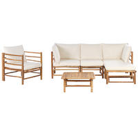 LOUNGE SET 5-Sitzer Bambusholz hellbraun 4-teilig Auflagen cremeweiß Cerreto - Creme, Holz - Beliani