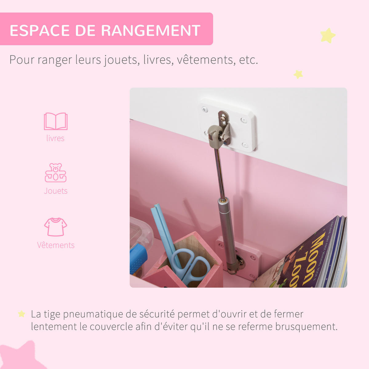 SPIELZEUGTRUHE DE-17270 2-in-1 mit Sitzbank & Sicherheitsdeckel Rosa - Pink, Metall (30/60cm) - ComfortXL