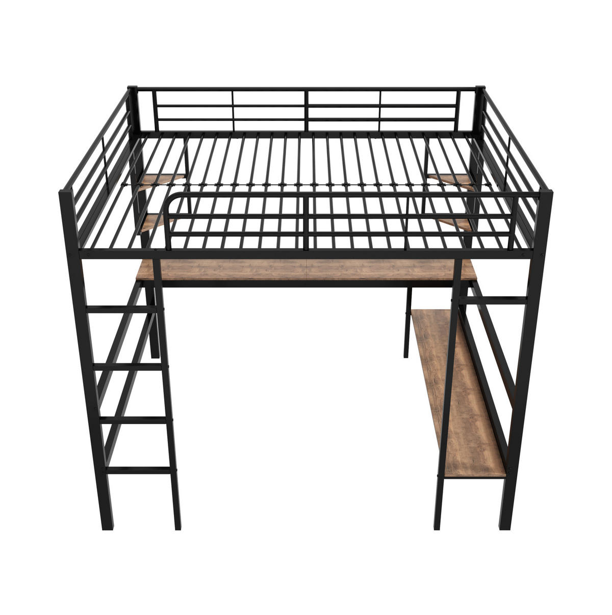 HOCHBETT 140/200 cm aus Metall mit Schreibtisch, 4 Regalen und Bücherregal, Schwarz - Schwarz, Metall (140/200cm) - Redom