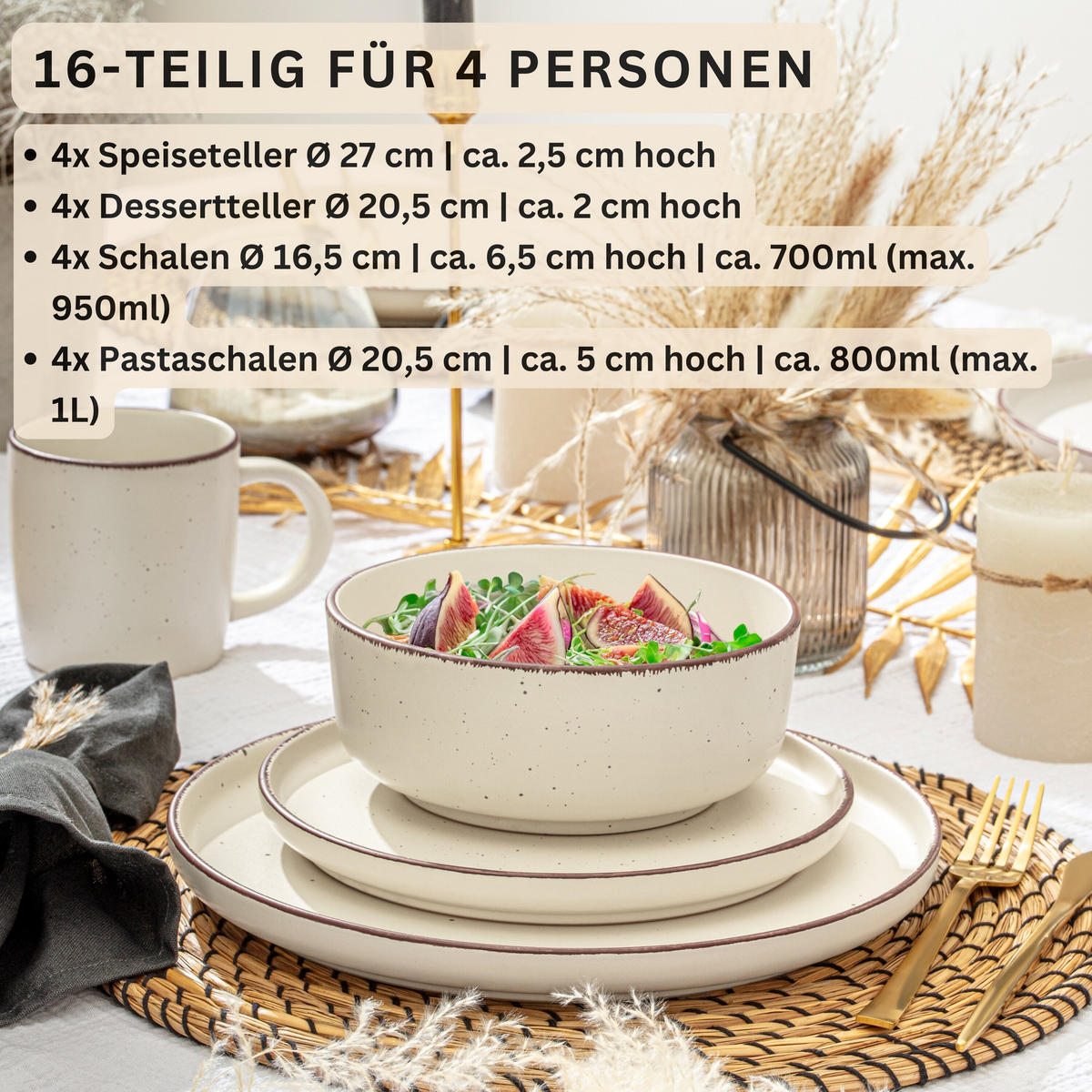 TAFELSERVICE BOMBAY BEACH - 16 teilig aus Steingut - Beige, Stein (27/6.5/27cm) - Sänger