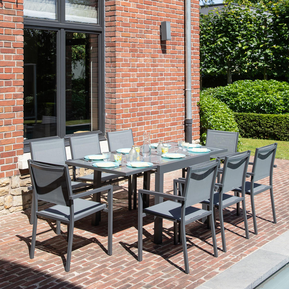 GARTENMÖBEL Lampedusa Grau und Anthrazit 8 Plätze - Grau, Metall - Happy Garden