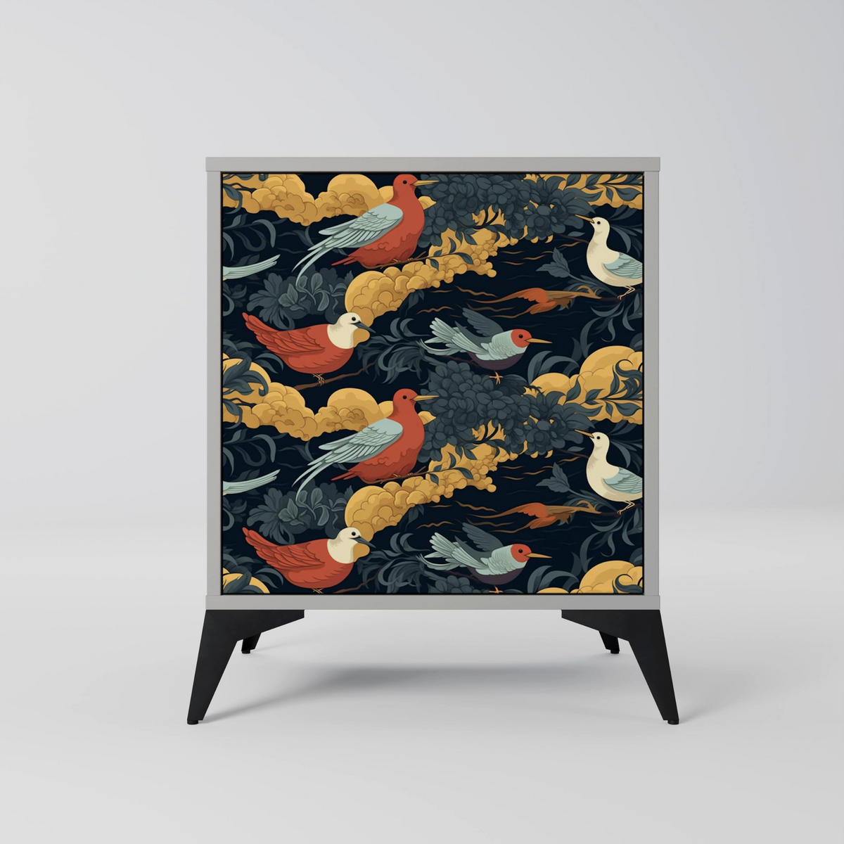 SIDEBOARD FOWLY DAZE, Grau, 57,5x42x72,5 cm, Schwarze Metallfüße - Multicolor/Schwarz, Holzwerkstoff/Metall (57.5/72.5/42cm) - SpaceRebels