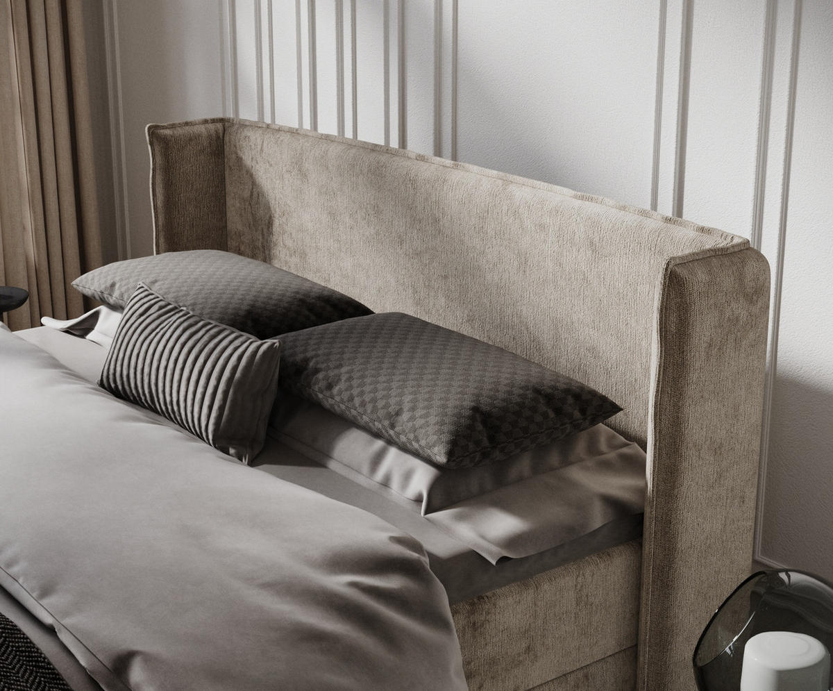 BOXBETT Passion Beige 180/200 cm mit Matratze und Topper - Beige/Schwarz, Holz/Holzwerkstoff (180/200cm) - Maison de Reve