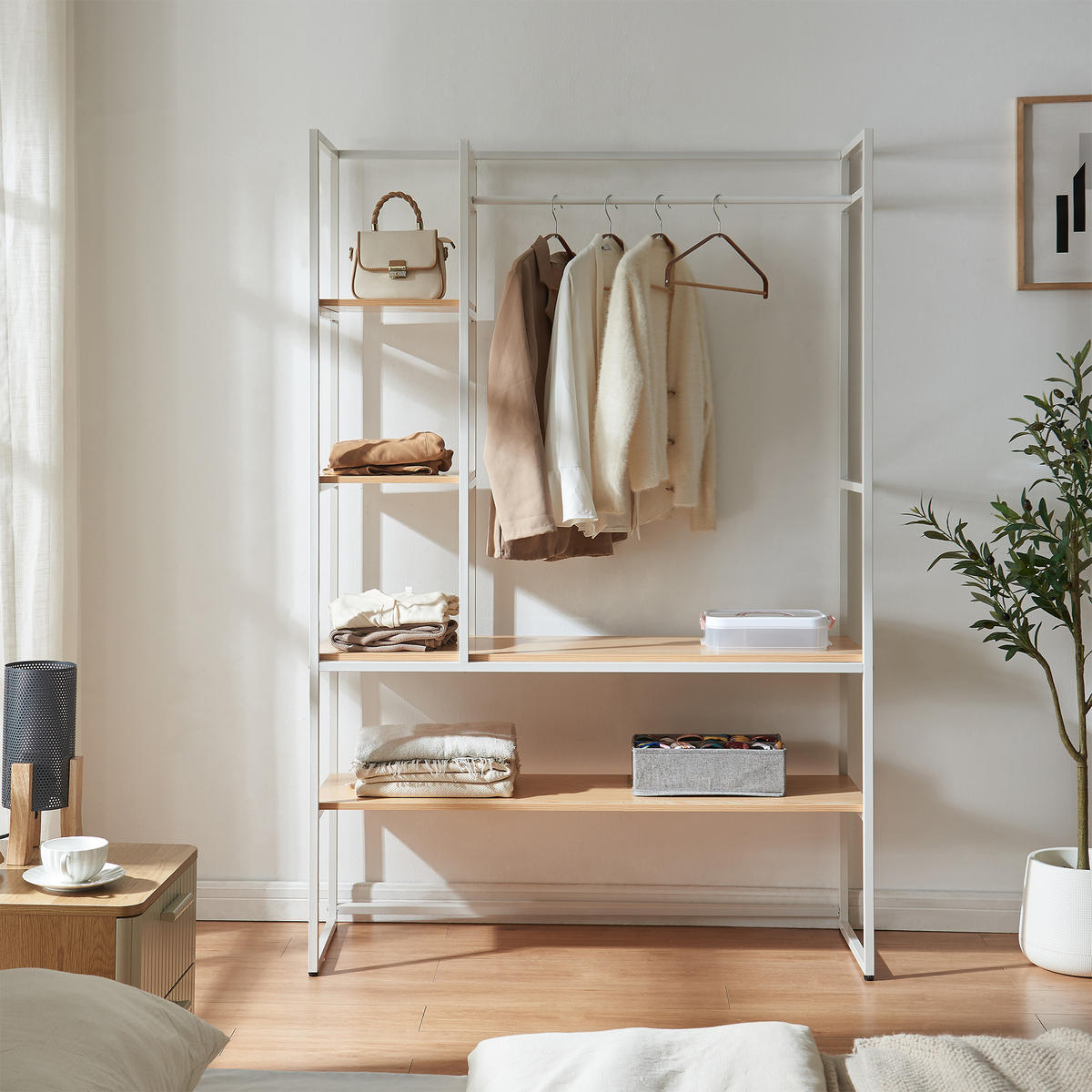 GARDEROBENSTÄNDER Horgau - Eichefarben/Weiß, Holzwerkstoff/Metall (120/180/40cm) - [en.casa]