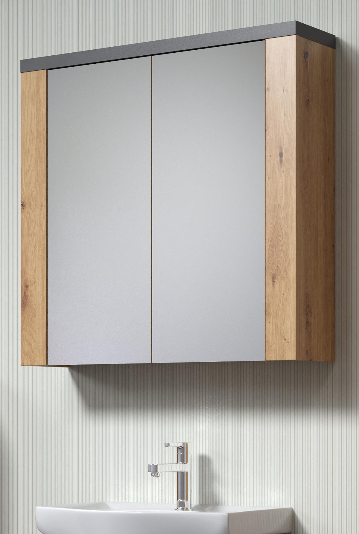 SPIEGELSCHRANK Eiche Artisan, grau 79 x 78 cm, Badschrank 2-türig - Eiche Artisan/Grau, Glas/Holzwerkstoff (78/78/20cm) - Top.Furn